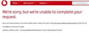 Vodafoneアイルランドログインエラー